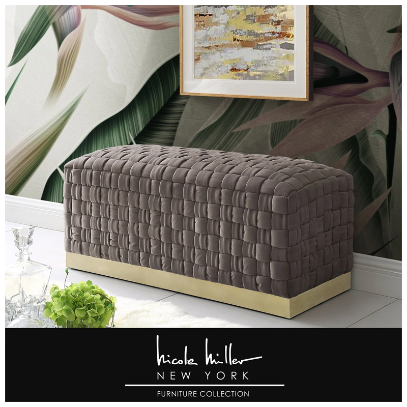 Satine Velvet Hand Woven Bench with Gold Base - (Taupe)