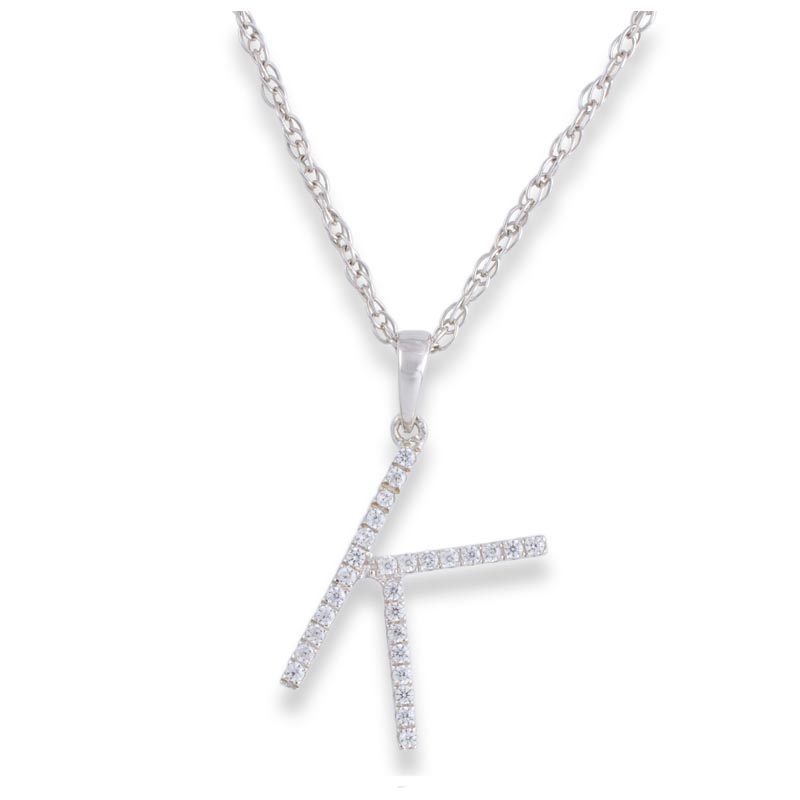 Diamond Initial K Necklace - (White Gold)