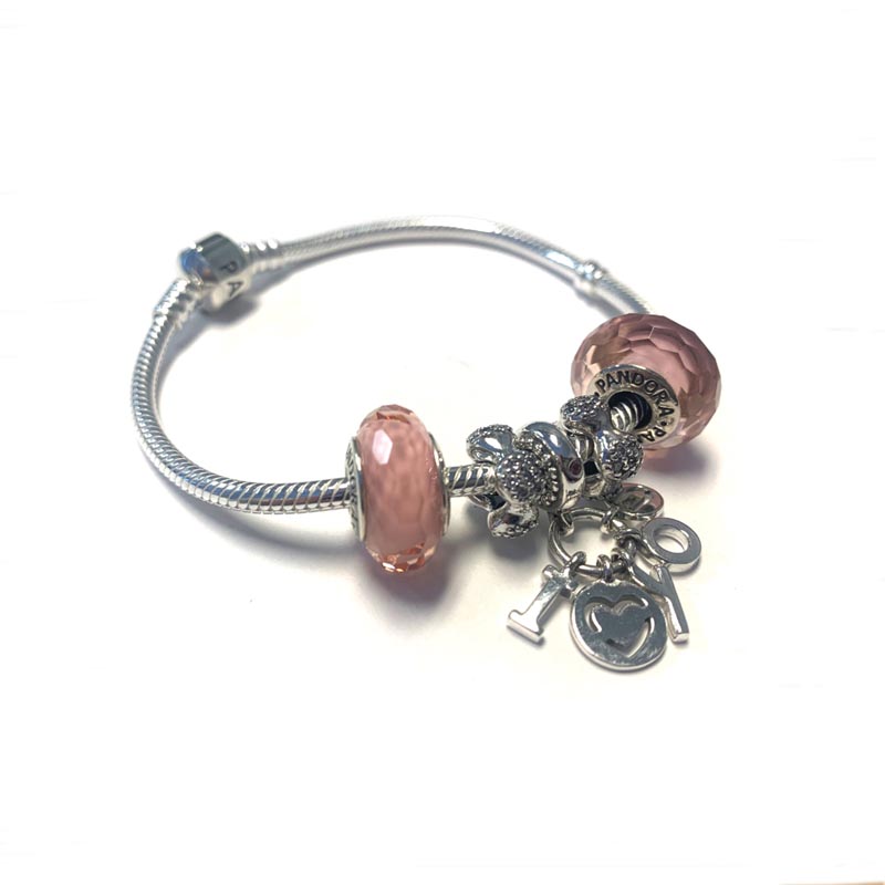 Shimmer Pink Love Charm Bracelet