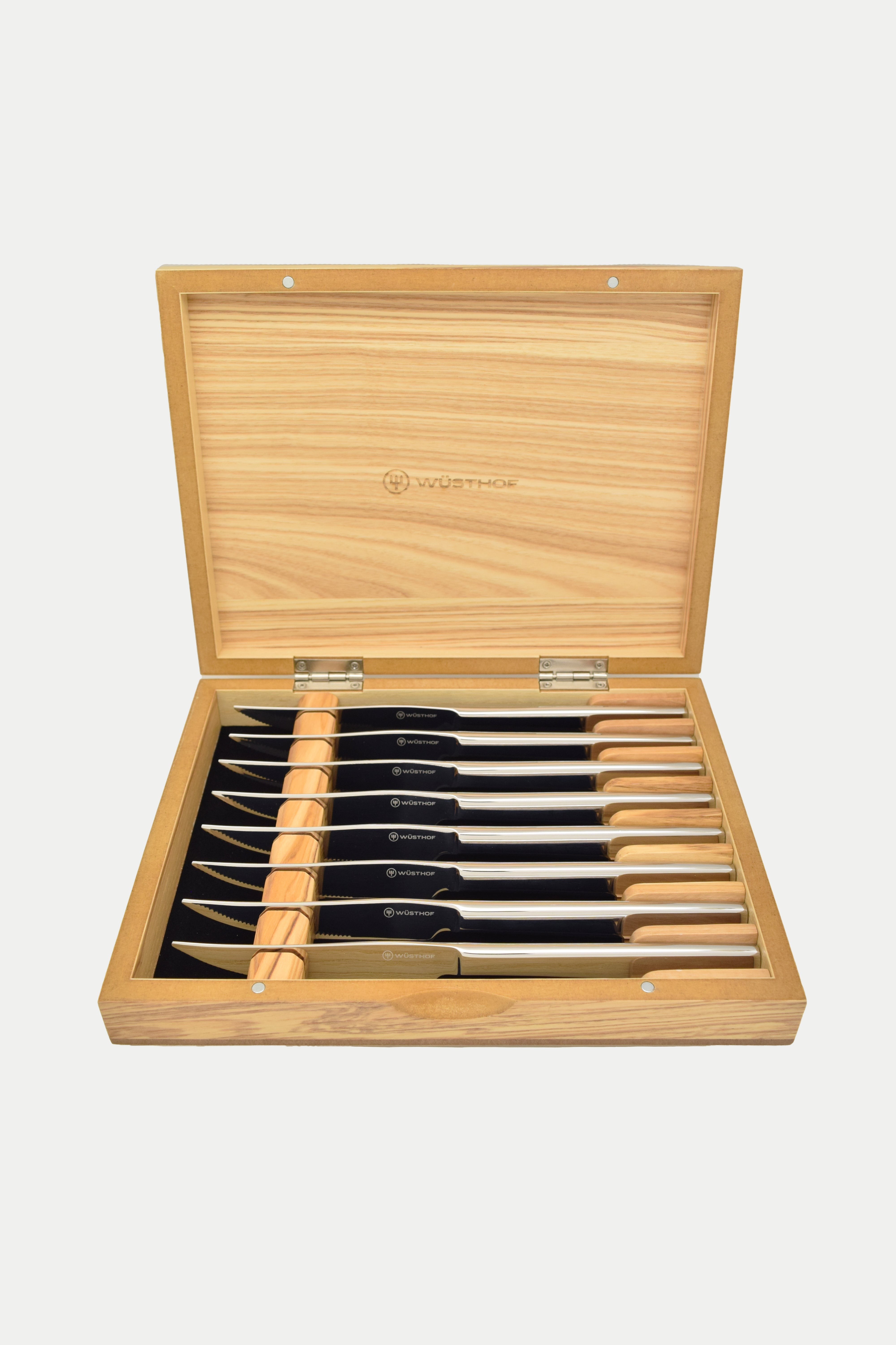 8pc Stainless Steak Knife Set in Olivewood Presentation Box