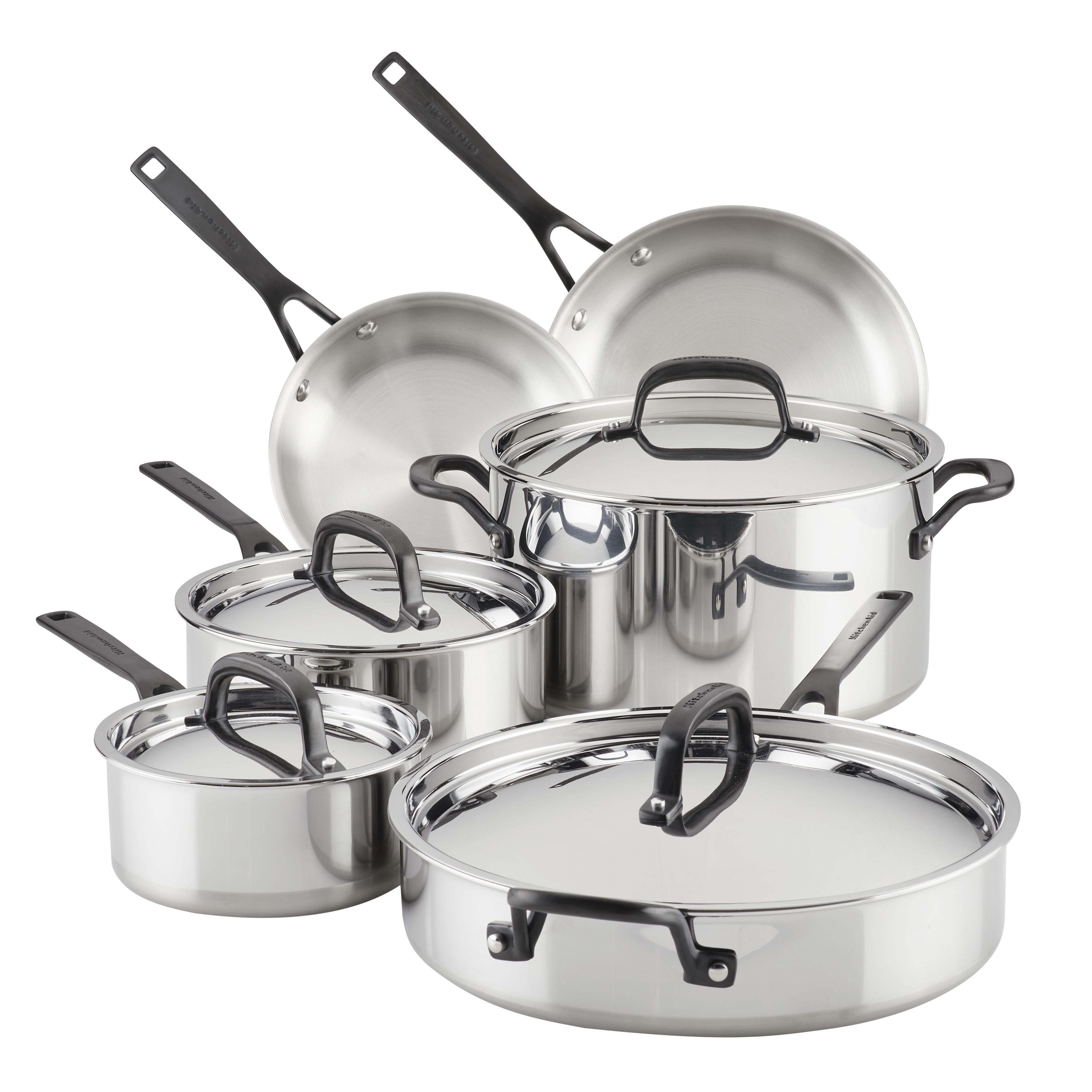 10pc Stainless Steel 5-Ply Clad Cookware Set