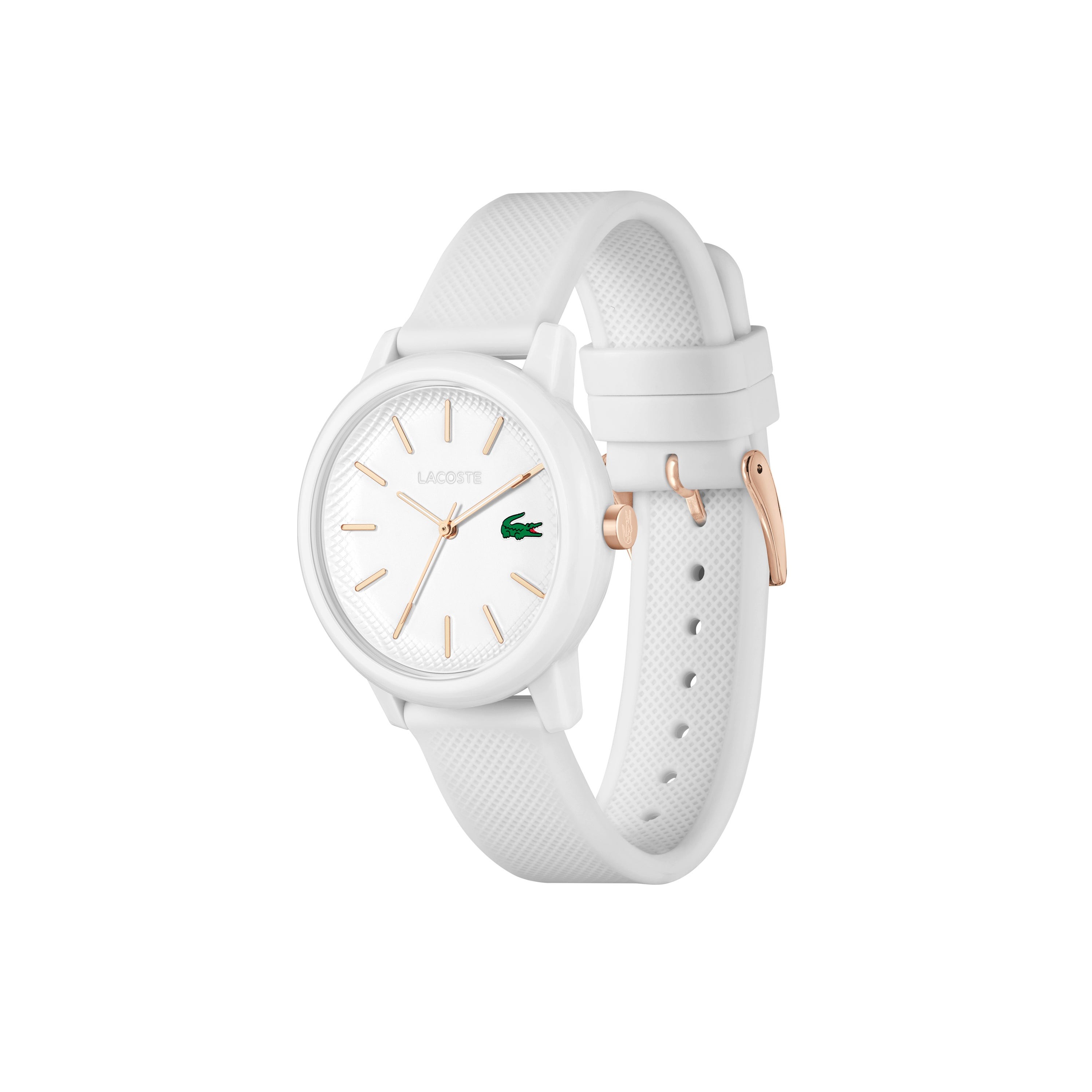 Ladies 12.12 Rose Gold & White Silicone Strap Watch White Dial
