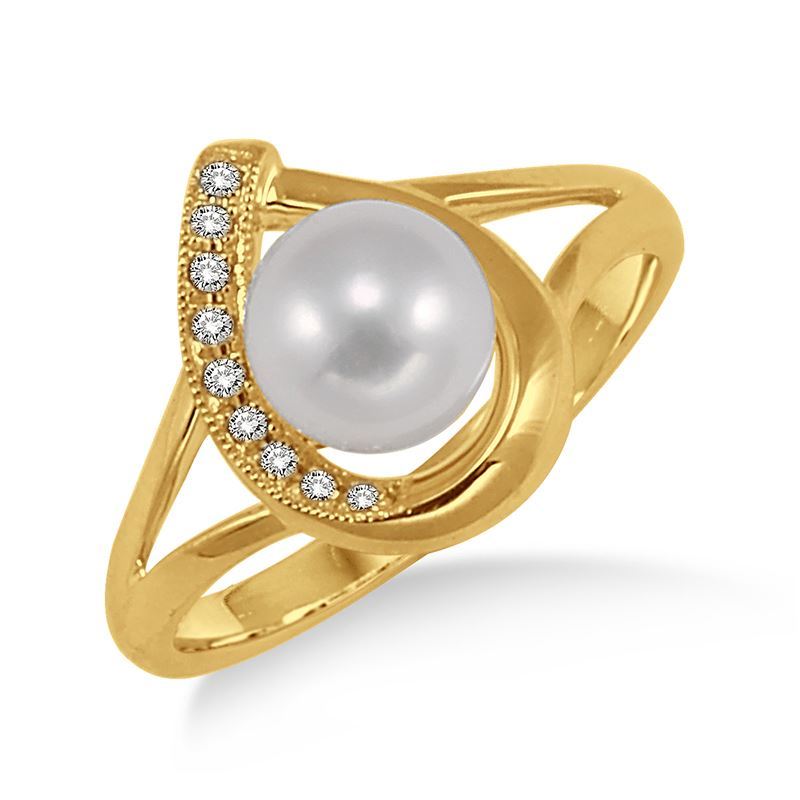 Pearl and Diamond Ring - (Yellow Gold) - (Size 7)