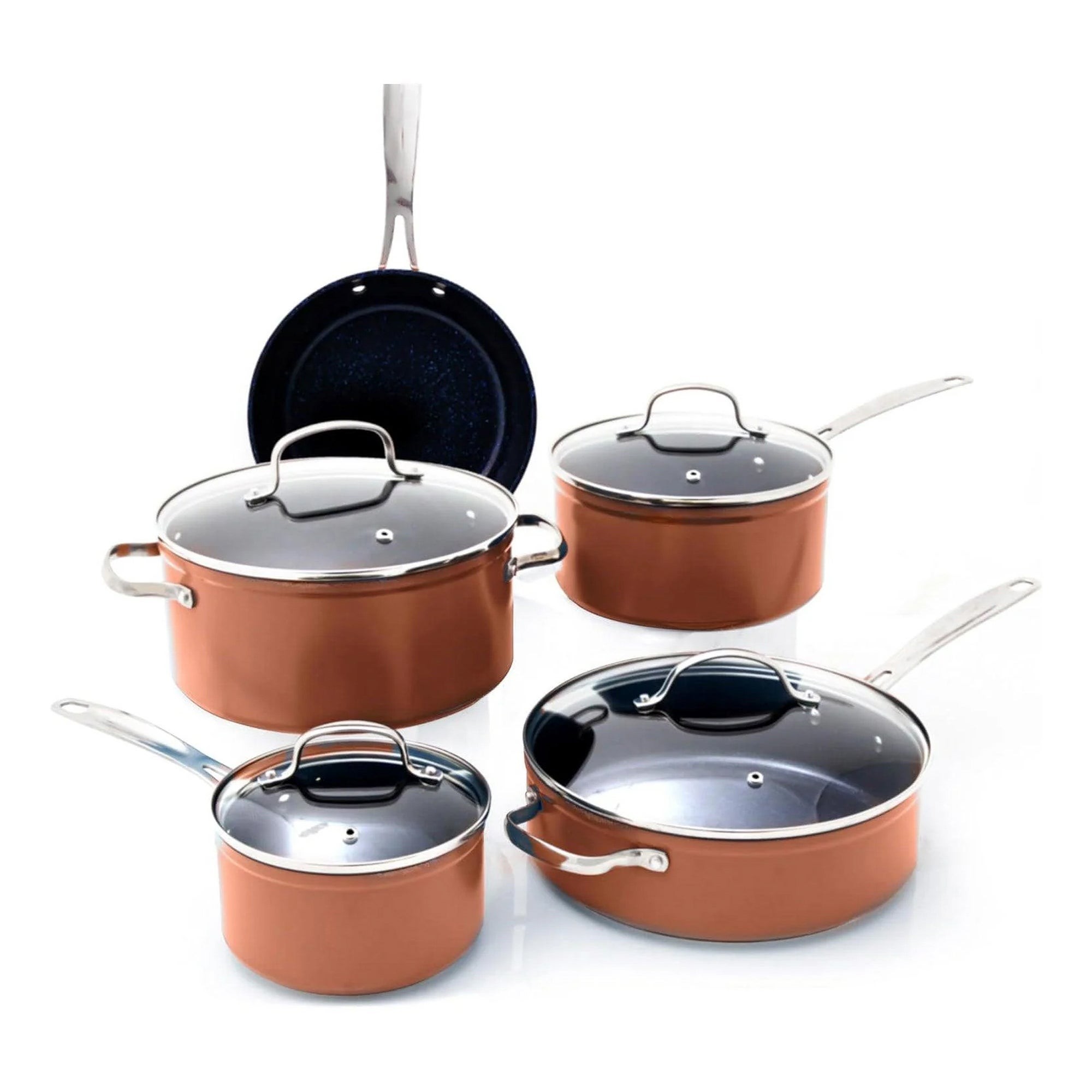 Duralon Blue 9pc Nonstick Ceramic Cookware Set Rustic Copper