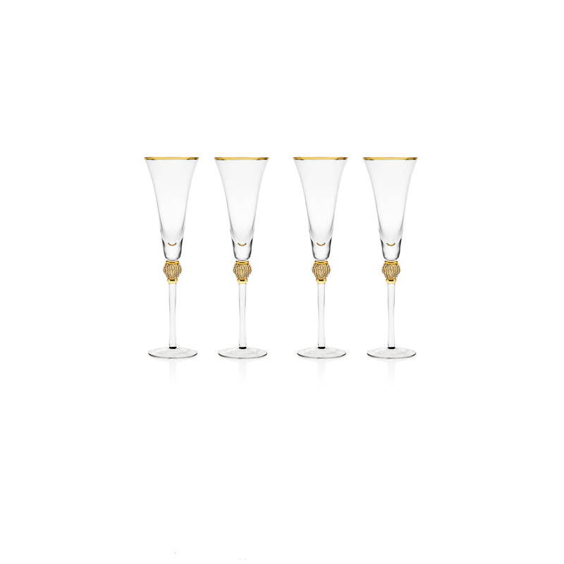 Fluted Champagne Glasses - (Pave Gold) - (Set of 4)
