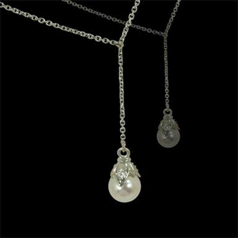 Forever Pearl and Diamond Accented Drop Pendant Necklace - (White Gold)