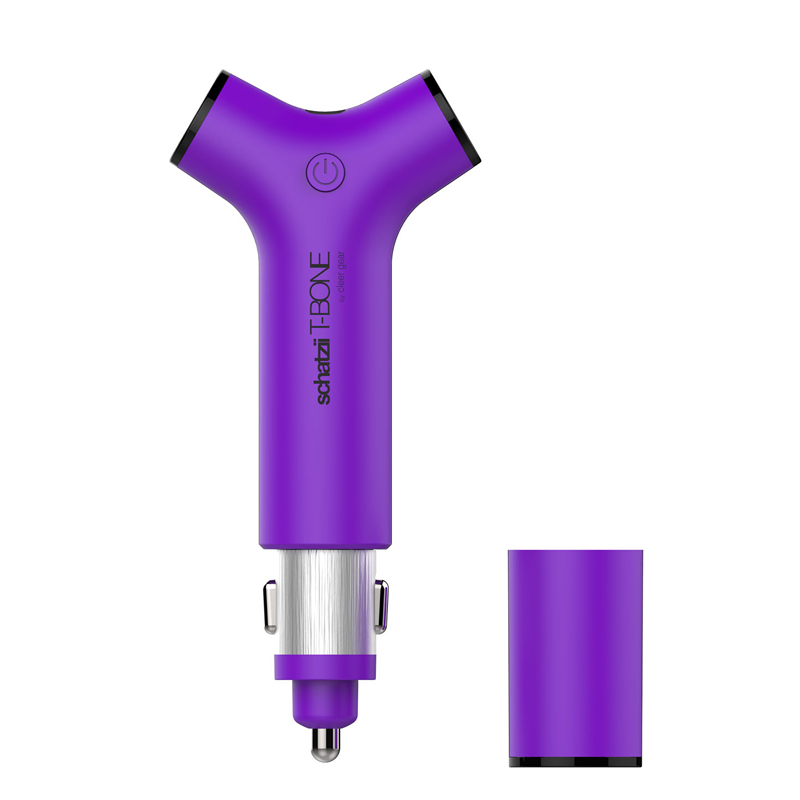 T-Bone 3-In-1 Car Charger + Power Bank + LED Flashlight - (Purple)