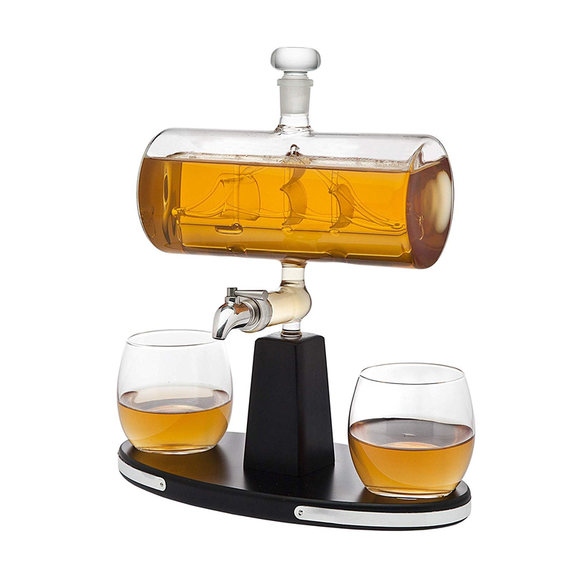 Whiskey Decanter Dispenser with 2 Whiskey Tumbler Glasses