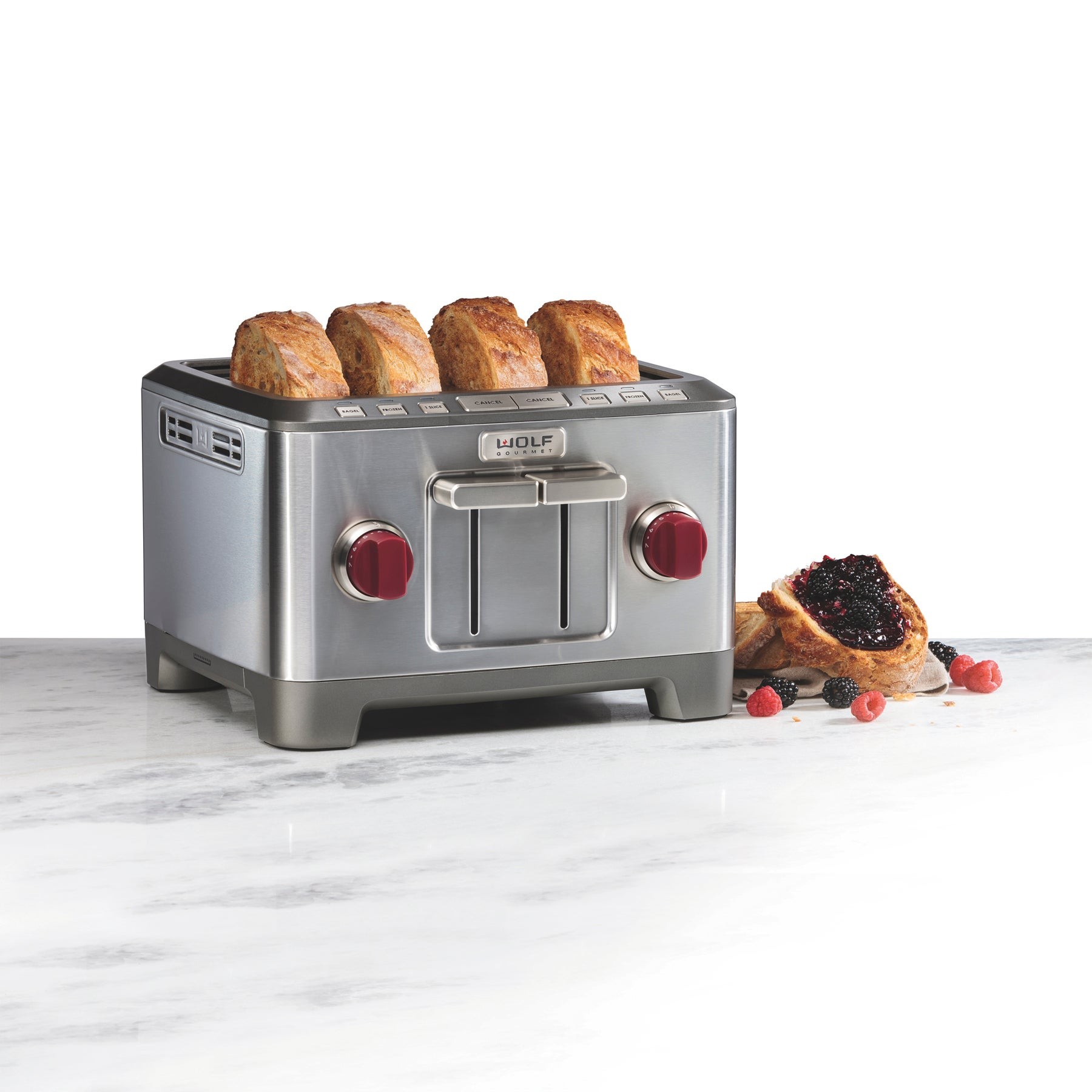 Stainless Steel 4 Slice Toaster Red Knobs