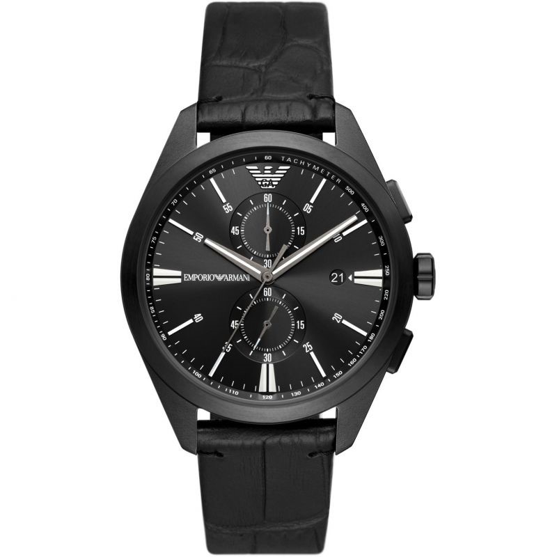 Chronograph Leather Watch - (Black)