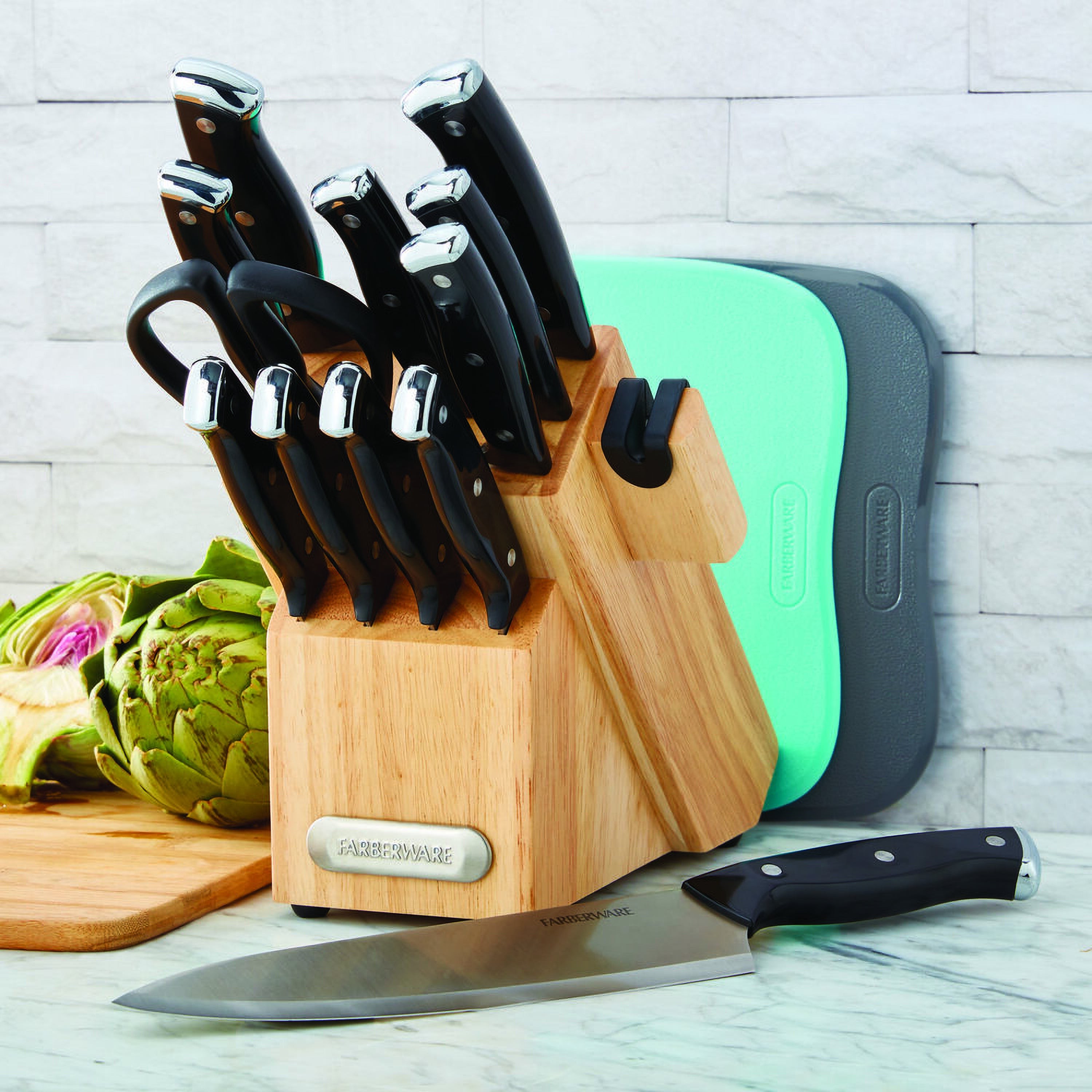 Edgekeeper 14pc Triple-Rivet Knife Block Set Natural