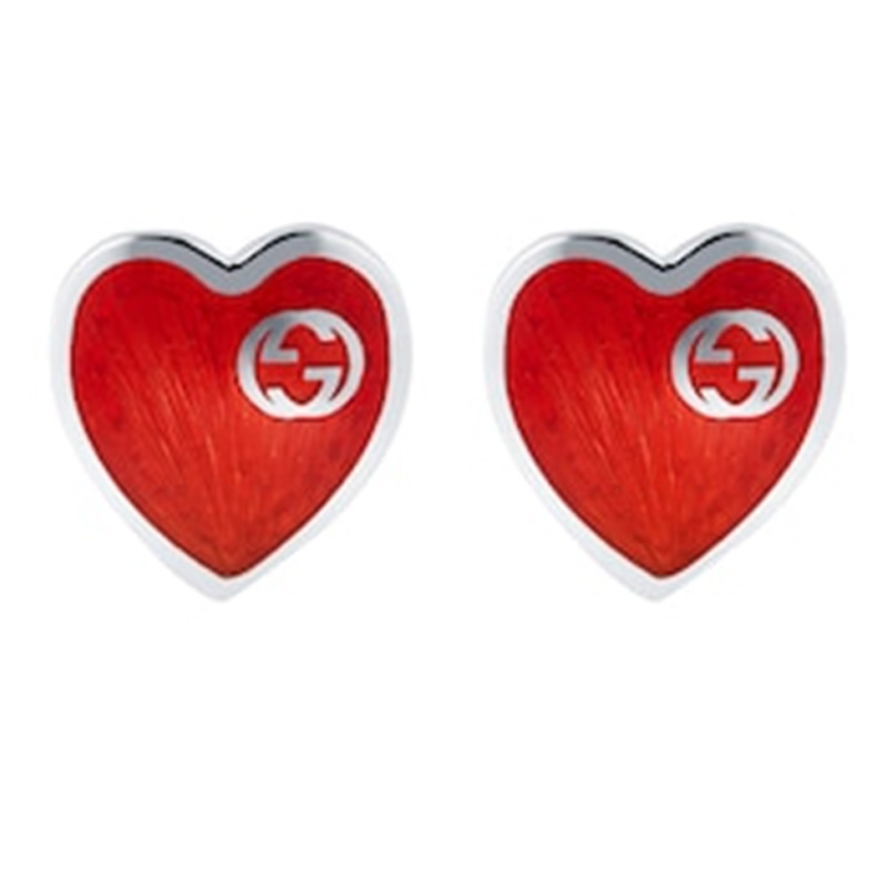 Interlocking G Red Enamel Heart Earrings