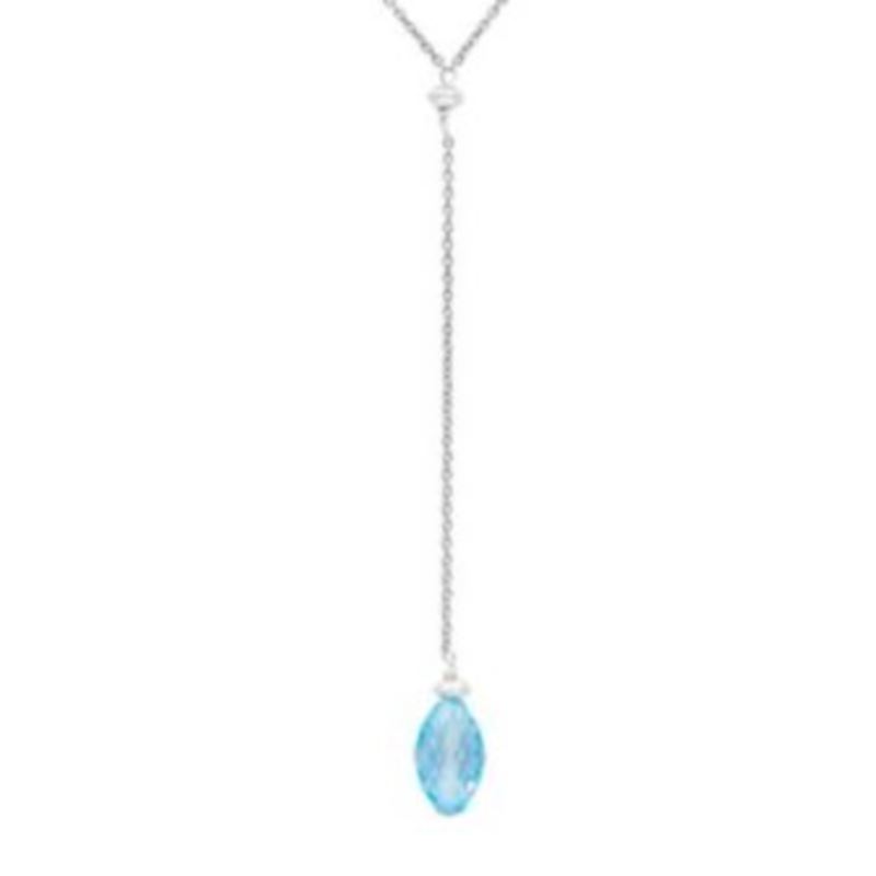 Briolette Necklace with Single Oblong Shaped Drop Y Style - (Blue Topaz)