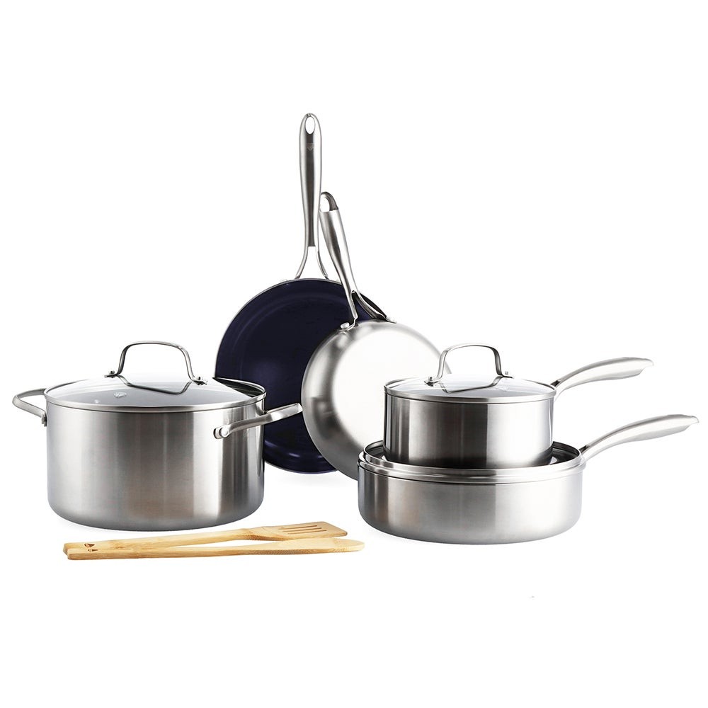 3-Ply Stainless Clad Pro 10pc Ceramic Nonstick Cookware Set