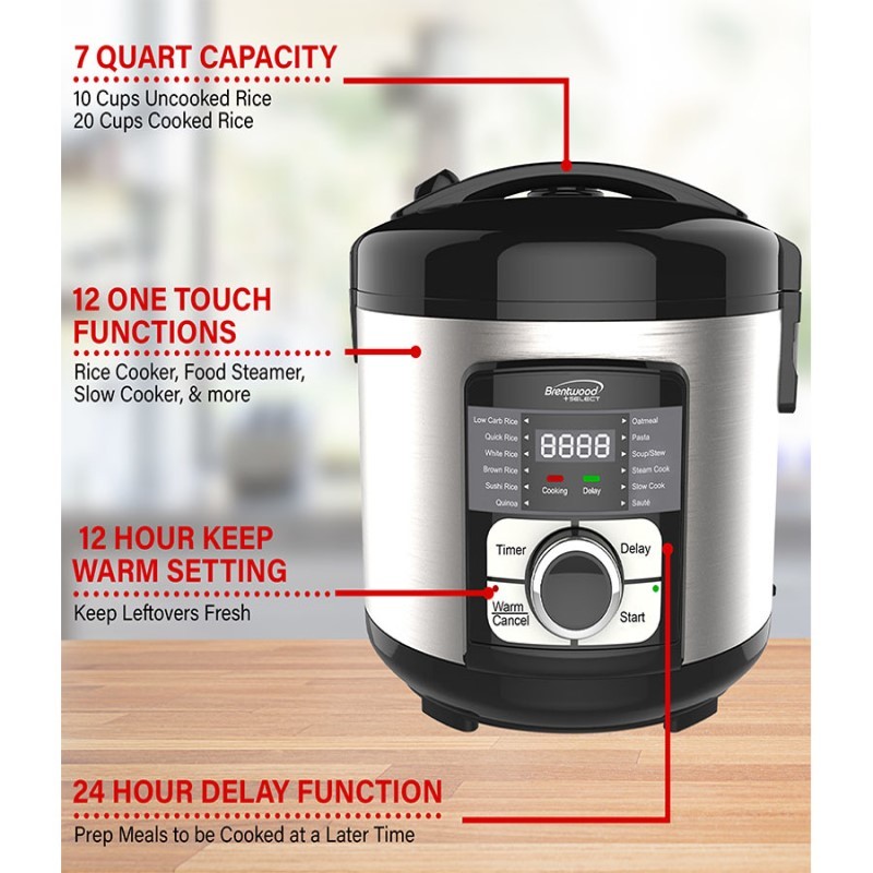 12 Function Multi-Cooker - Low Carb Rice Cooker, Steamer, Slow Cooker, Sauté Stainless Steel