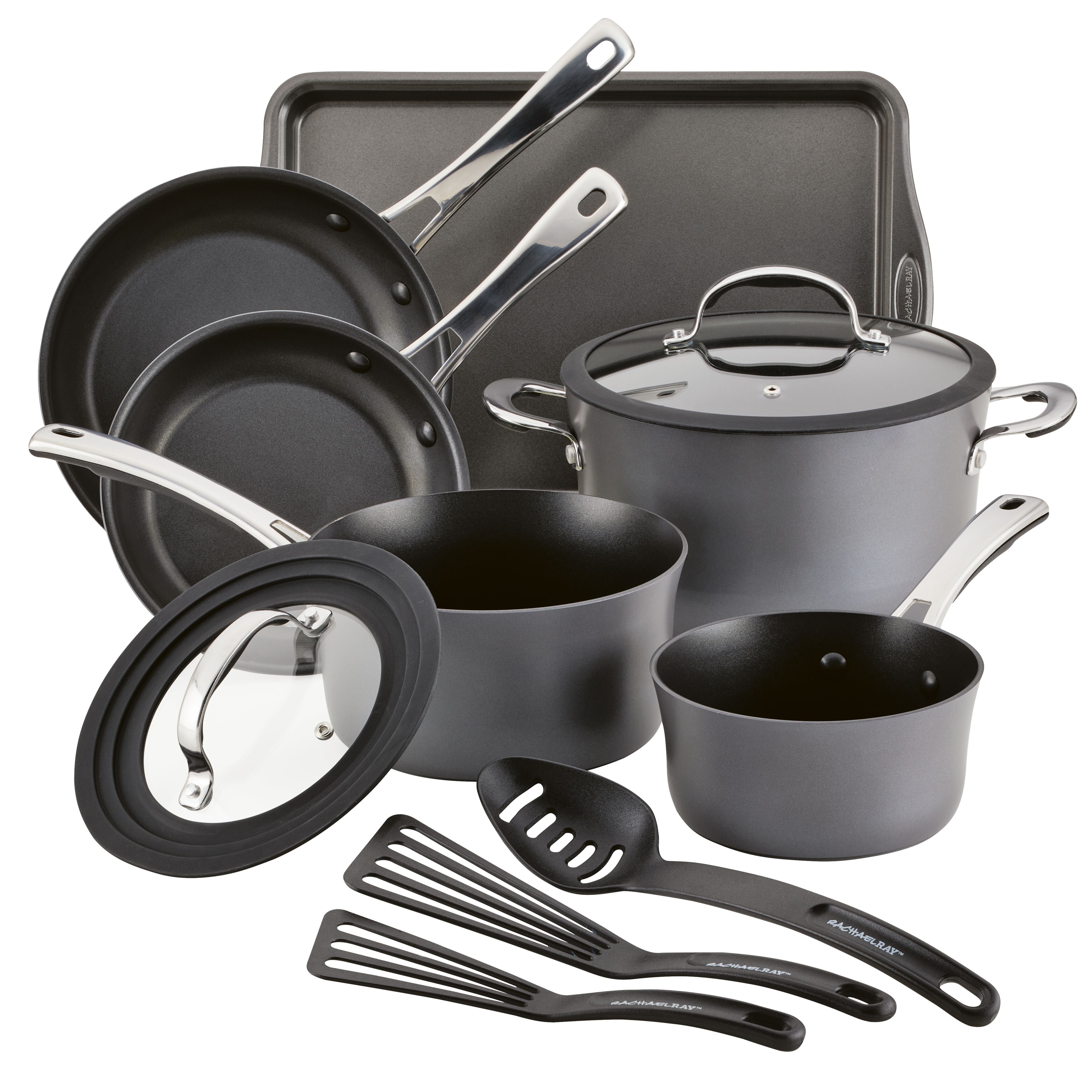 Cook + Create 11pc Hard Anodized Nonstick Cookware Set Black