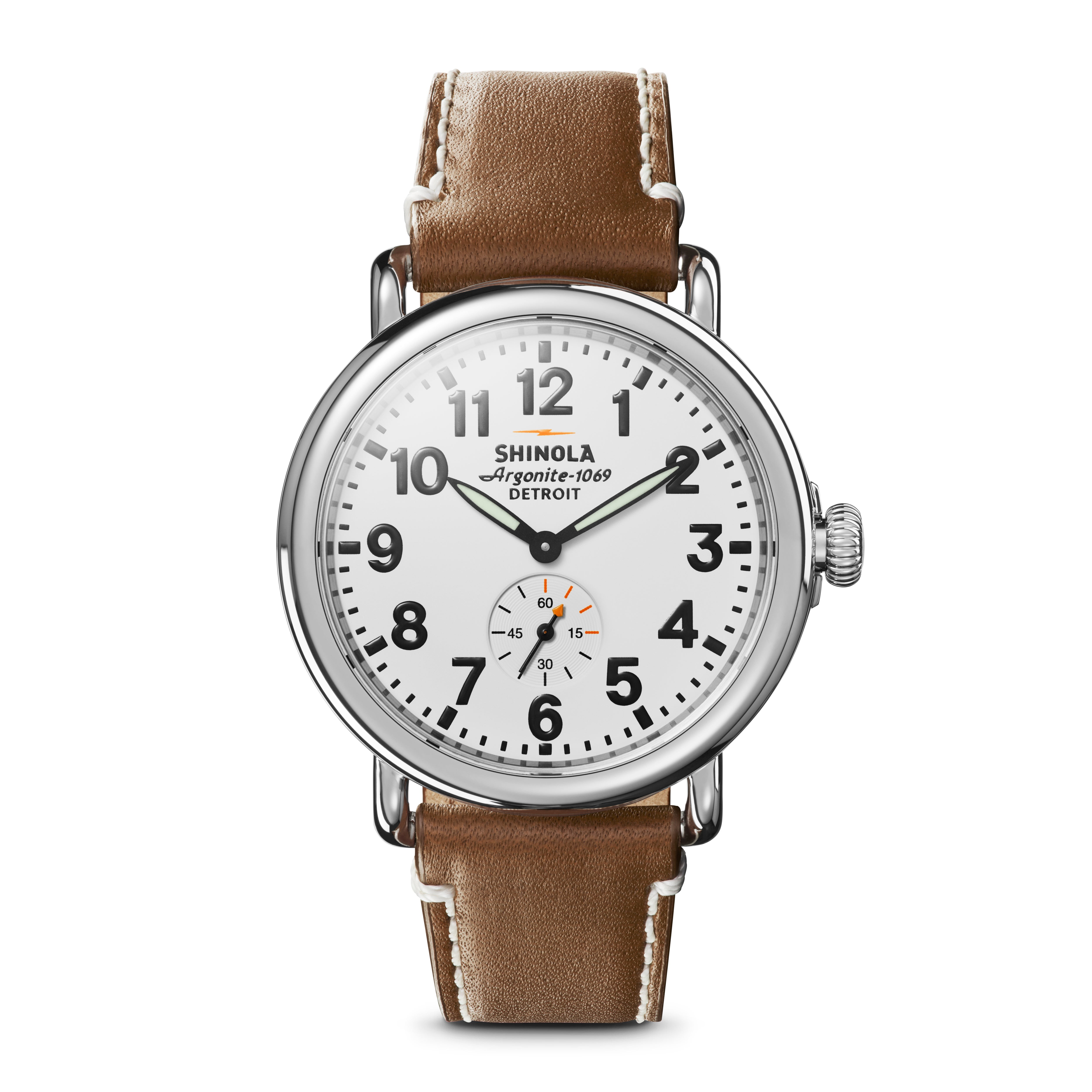 Unisex Runwell Largo Tan Leather Strap Watch White Dial