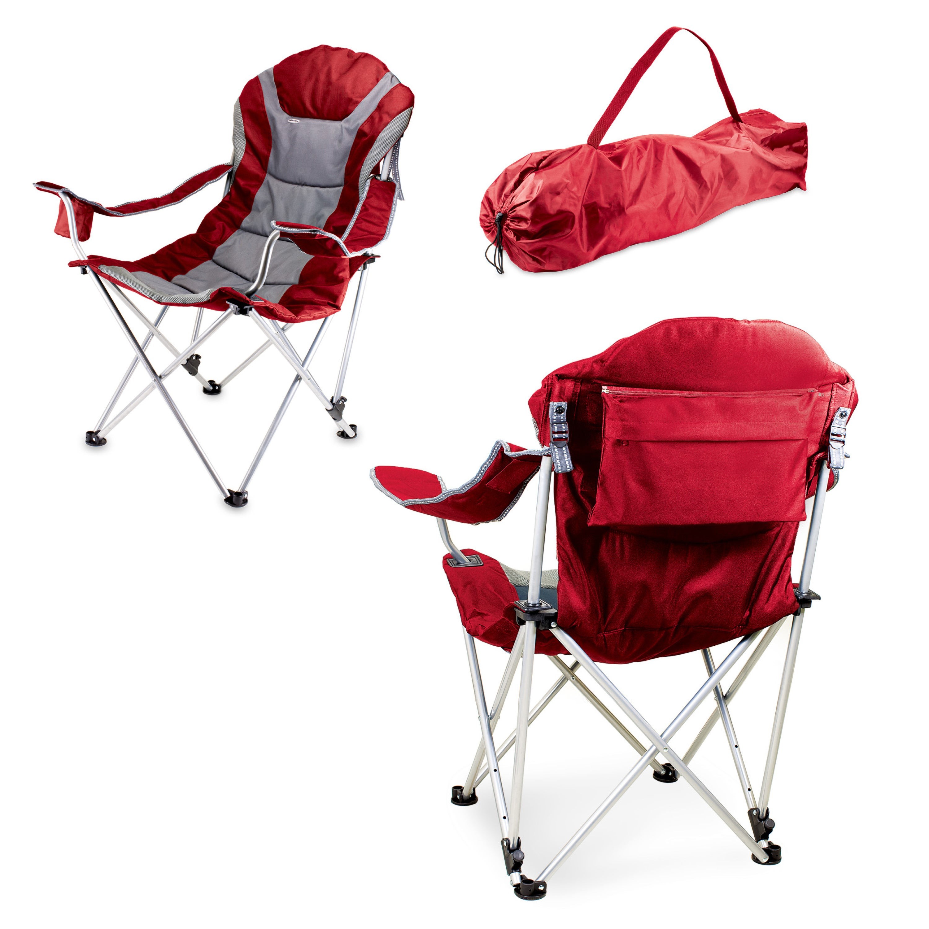 Reclining Camp Chair w/ Carry Bag Dark Red