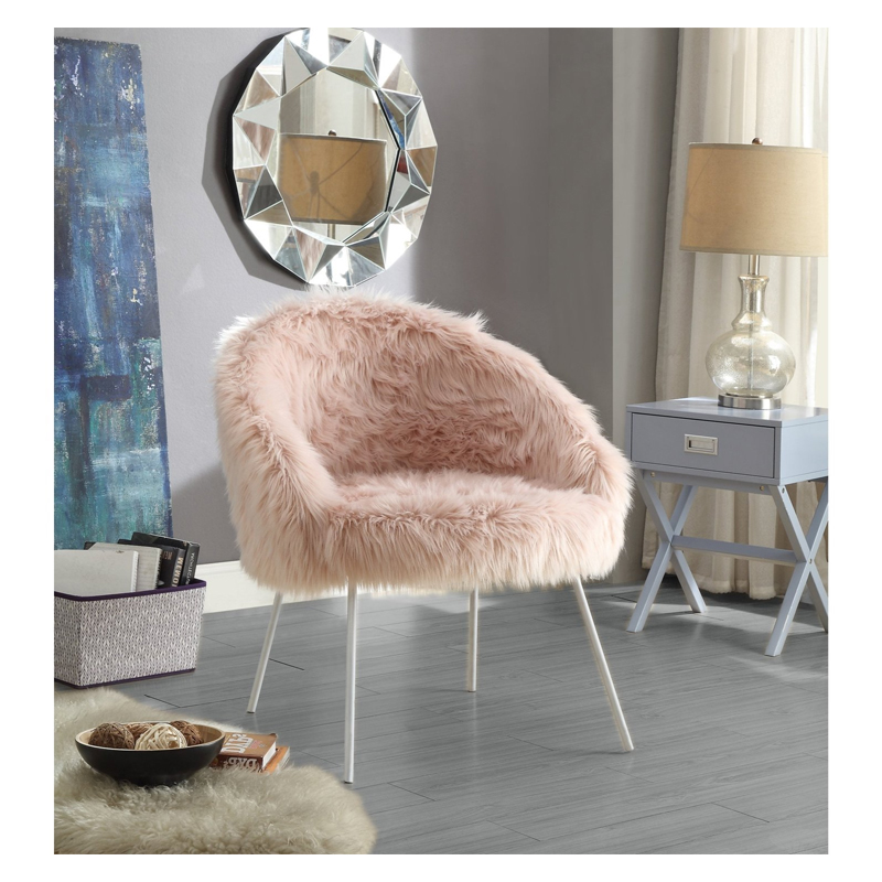 Ana Lux Fur Accent Chair - (Rose)