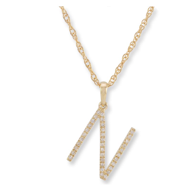 Diamond Initial N Necklace - (Yellow Gold)