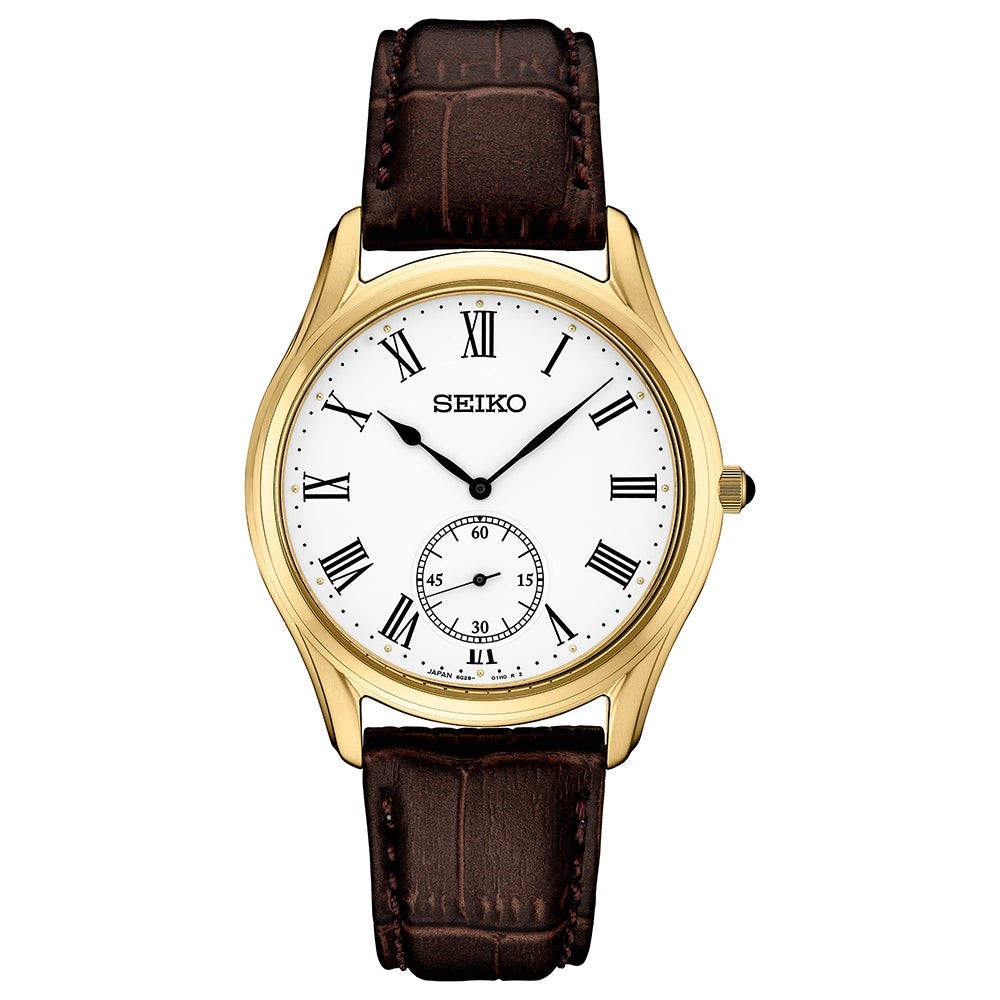 Mens Essentials Brown Leather Strap Watch White Dial
