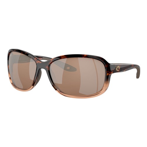 Costa Womens Seadrift Sunglasses Shiny Tortoise Fade/Copper Silver Mirror 580G, Size 58 frame