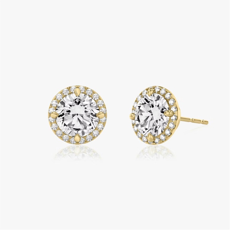 Round Lab Grown Earrings in 14K Yellow Gold