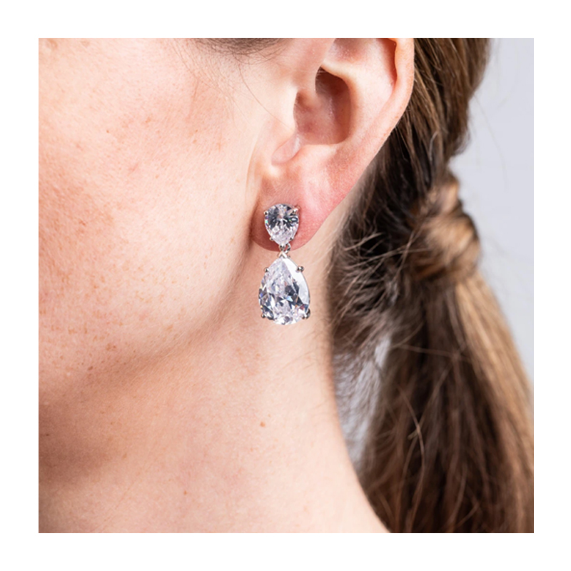 Double Pear Drop CZ Earrings - (6 carat)