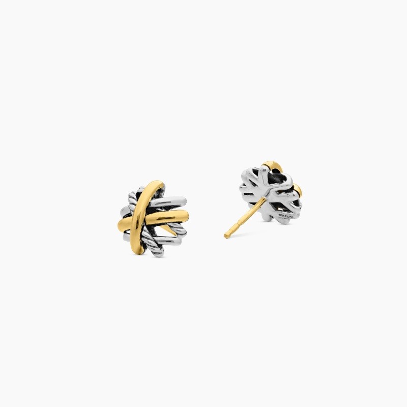 Crossover Stud Earrings - Sterling silver and 18K yellow gold 11mm