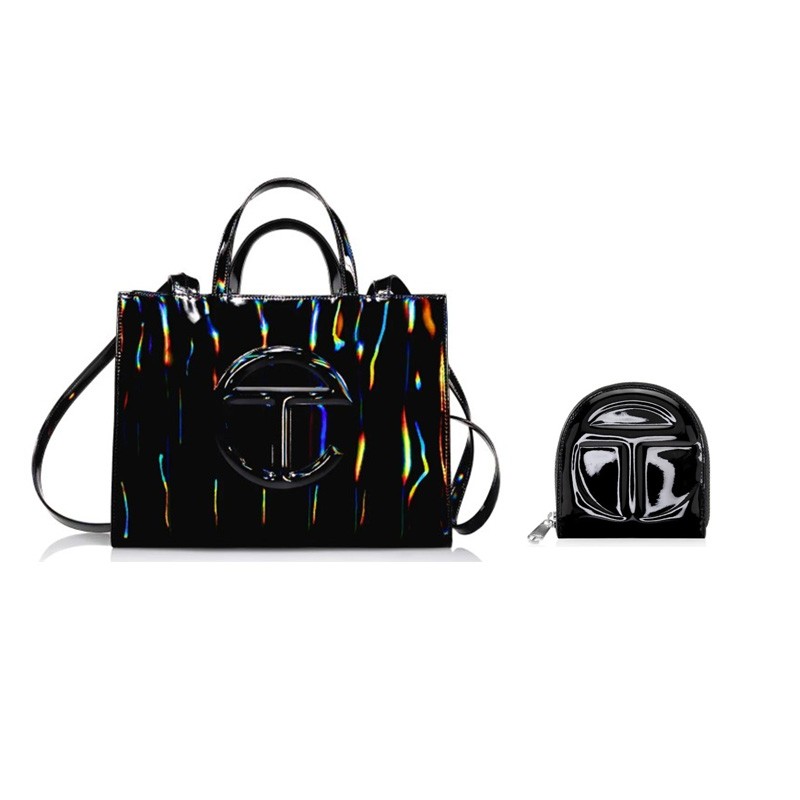 Medium Black Rainbow Bag & Black Patent Wallet Kit