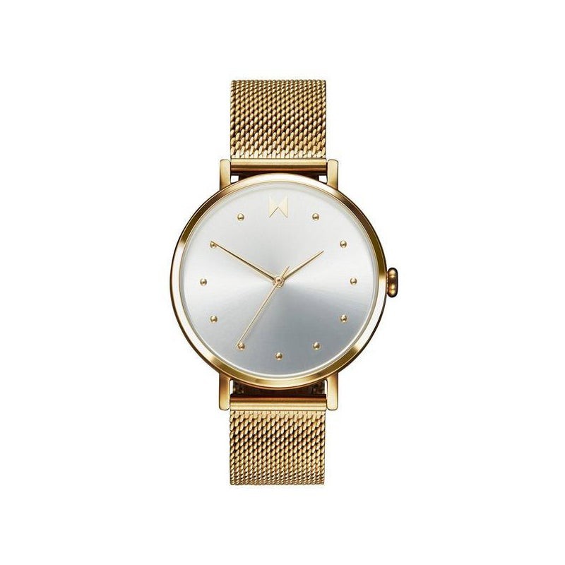 Ladies Dot Flash Gold-Tone Stainless Steel Mesh Watch Silver Dial