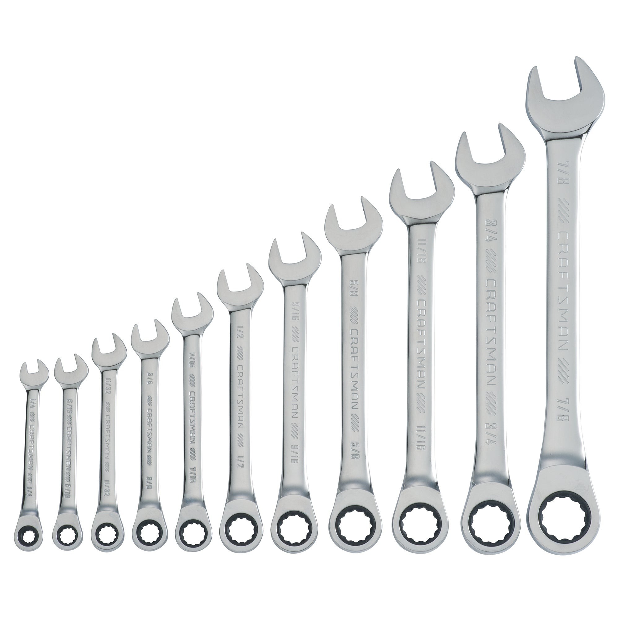 11pc SAE Ratcheting Combination Wrench Set