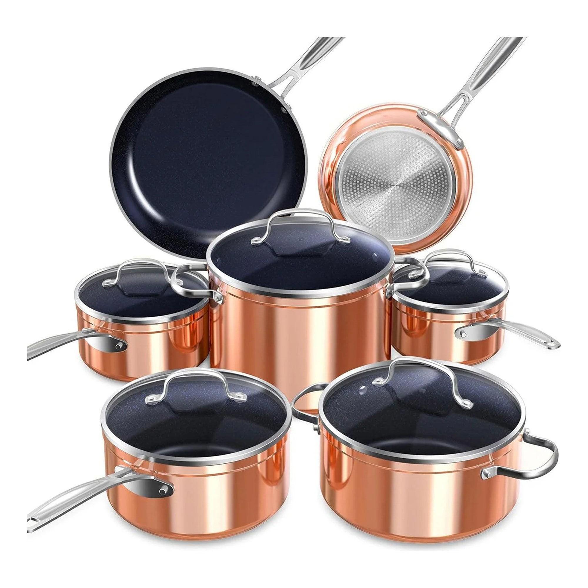 Duralon Blue 12pc Nonstick Ceramic Cookware Set Rustic Copper