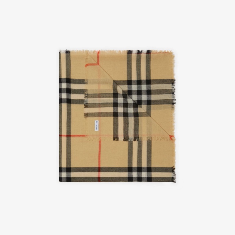 Check Wool Scarf Sand Beige