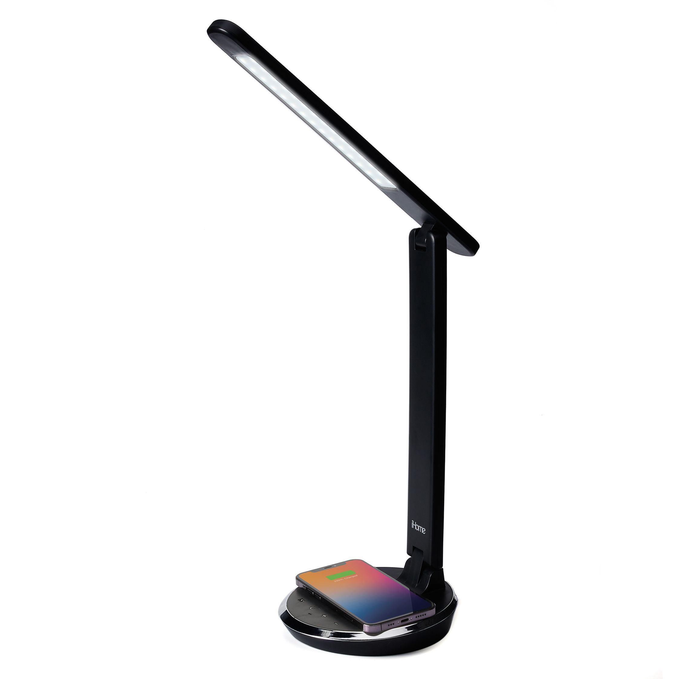 iHome POWERLIGHT PRO Foldable LED Lamp with Wireless Charging and USB Charging, Black