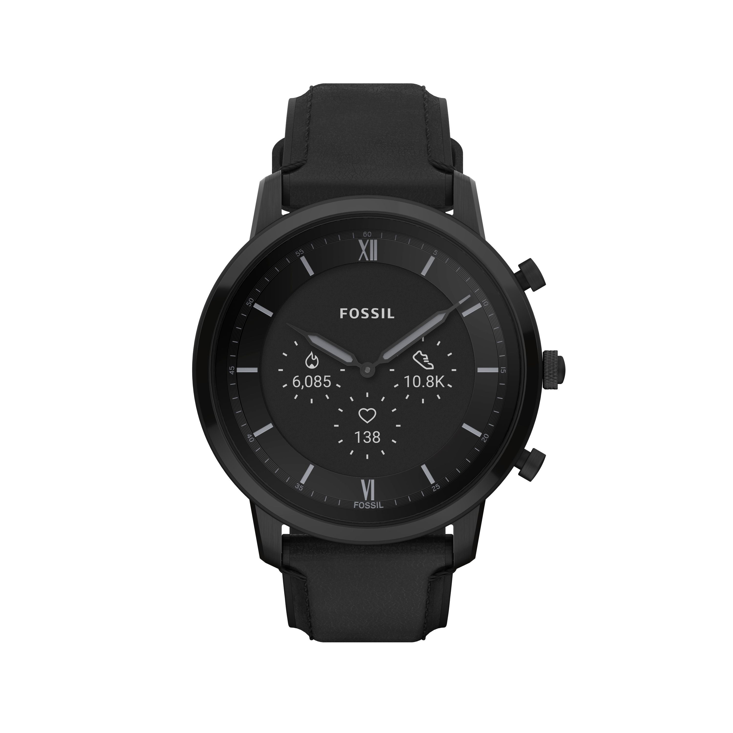 Mens' Neutra Gen 6 Black Leather Strap Hybrid Smartwatch