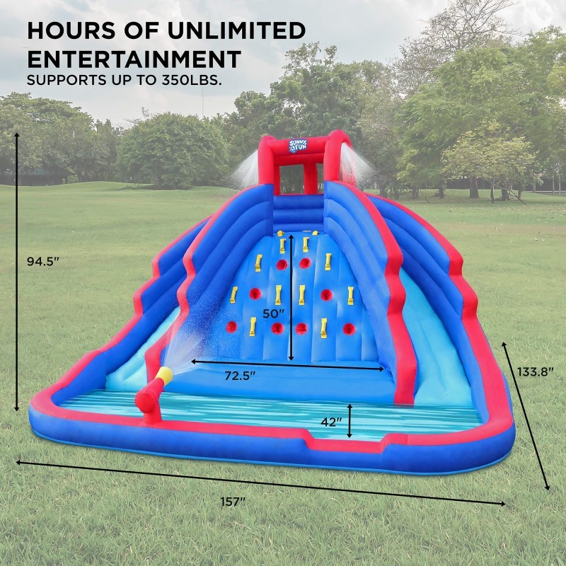 Ultra Climber Inflatable Water Slide Park with Climbing Wall, Slides & Pool - Red/Blue