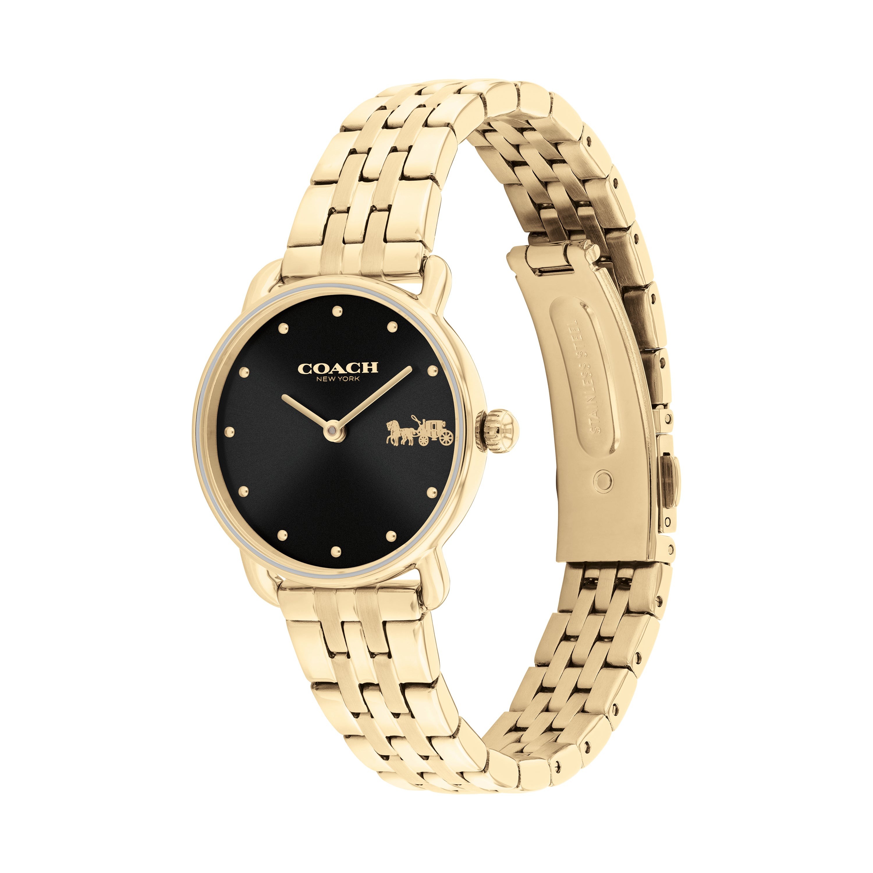 Ladies' Elliot Gold-Tone Stainless Steel Watch, Black Dial