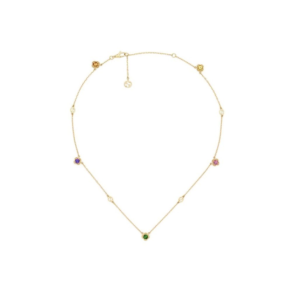 18K Yellow gold interlocking G necklace with Gemstones