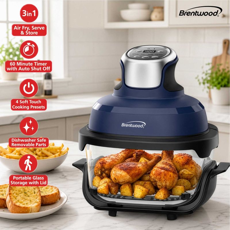 4.5-Quart Digital Glass Air Fryer w/Lid - Blue
