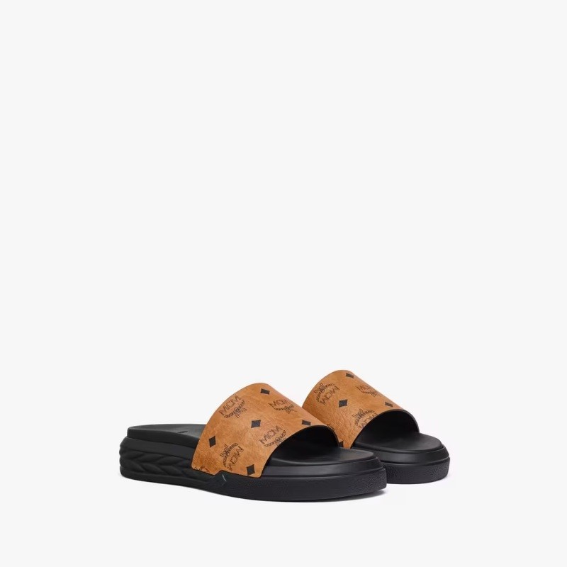 MCM Visetos Slide Sandals size 37 Cognac