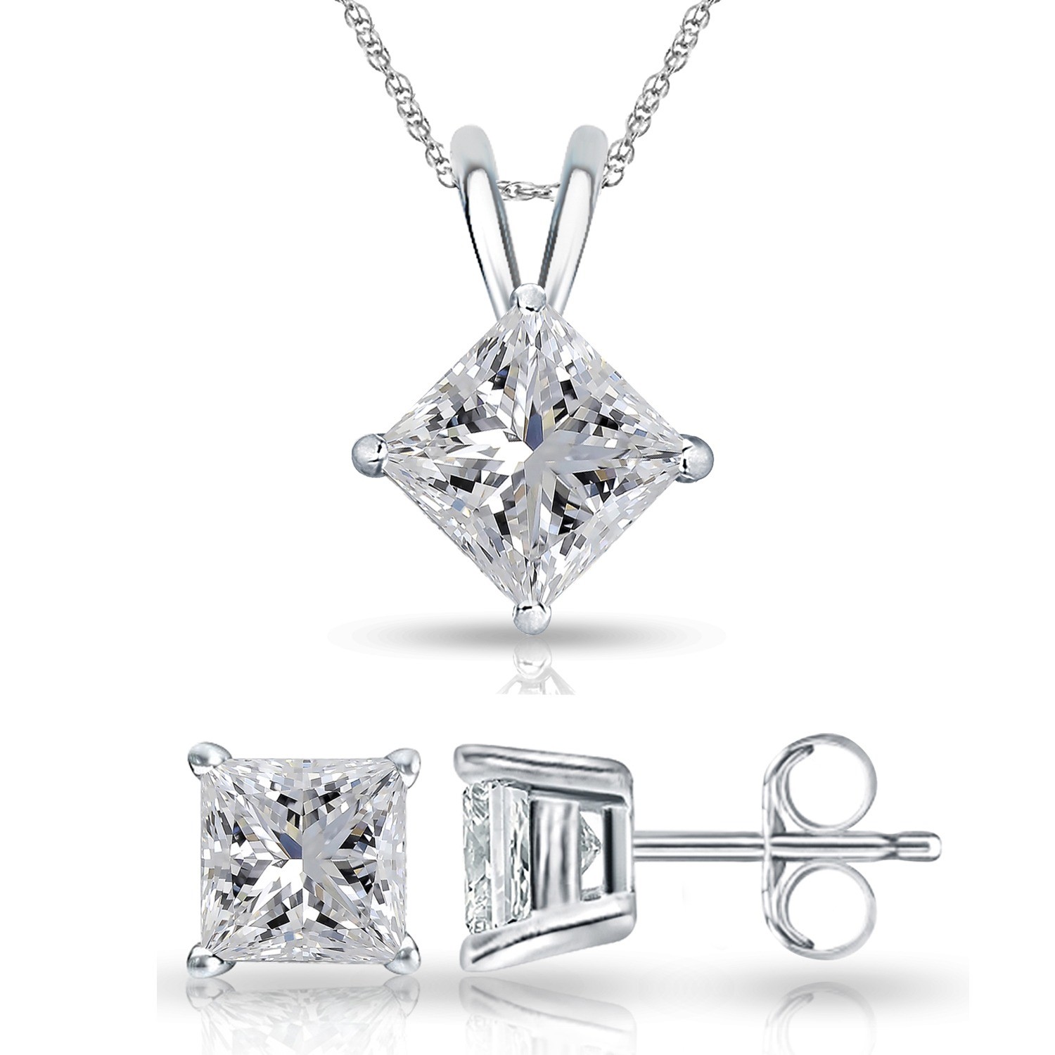 Princess cut Lab Grown Diamond Set in 14K White Gold 1.00ct