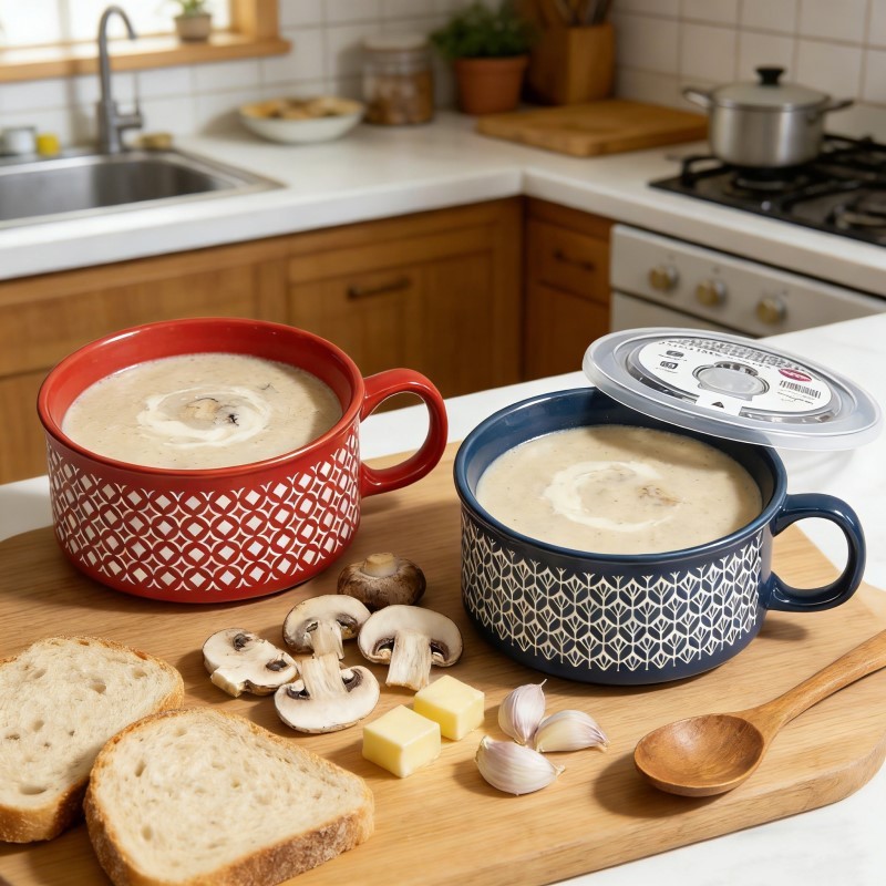 2Pcs 22oz Soup Mug with Lid – Red & Navy