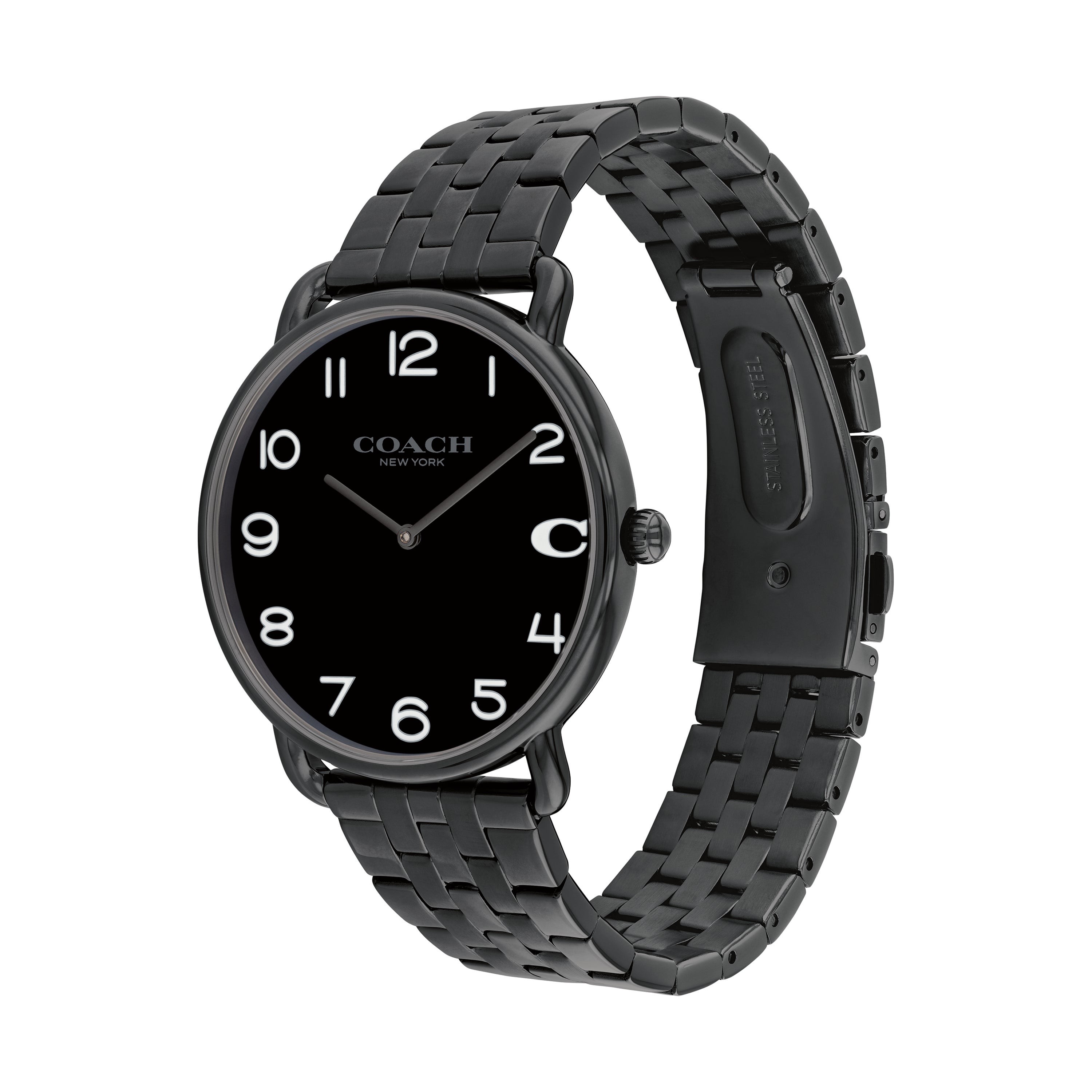 Mens' Elliot Black Stainless Steel Watch, Black Dial
