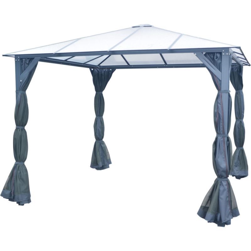 10-Ft. x 10-Ft. Aluminum Hardtop Gazebo with Polycarbonate Roof Panels Sunshade Curtains and Mosqu