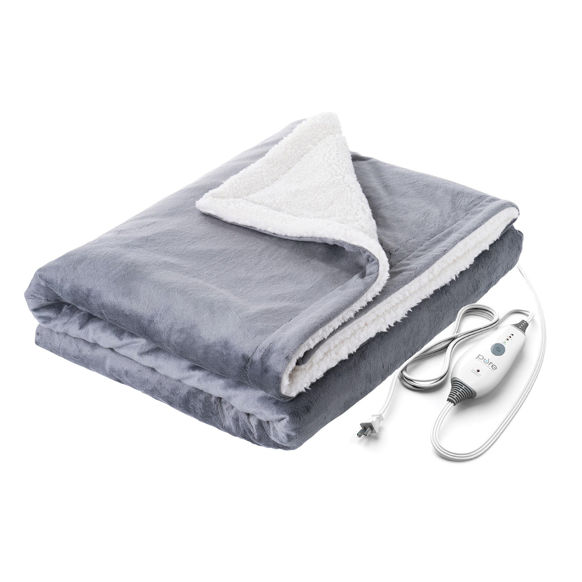 PureRelief Plush Heated Throw Blanket Gray