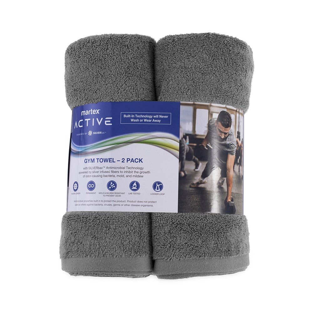 Active 2-Pack Gym Towels w/ SILVERbac Antimicrobial Technology Gray