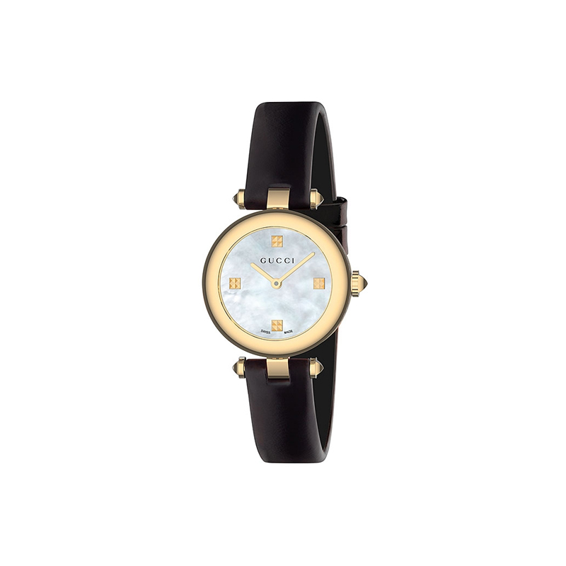 Swiss Quartz Gold Tone and Leather Dress Black Womens Watch