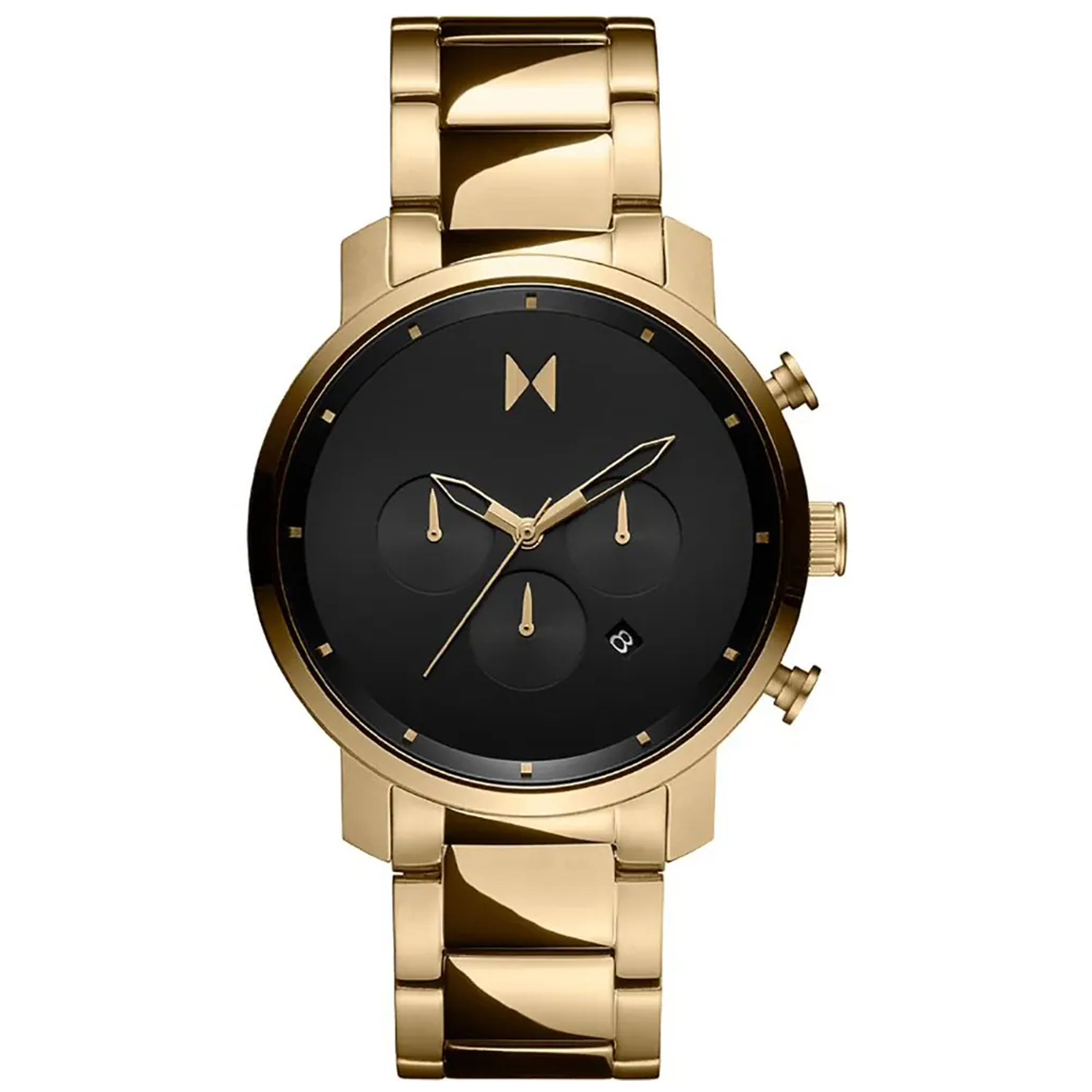 Mens Chrono Gold-Tone Stainless Steel Watch Black Dial