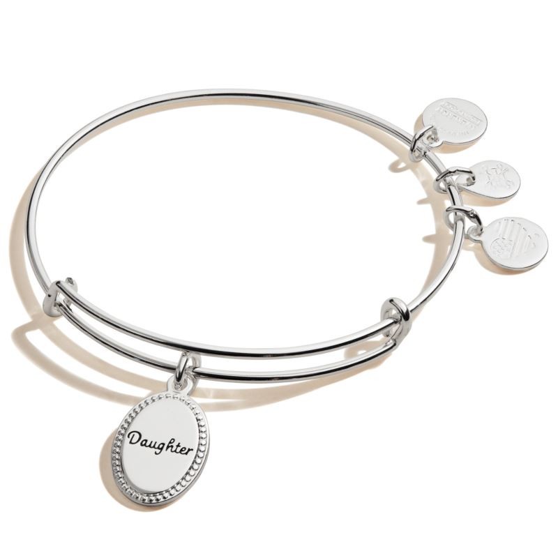 Daughter Charm Bangle - Shiny Antique Silver